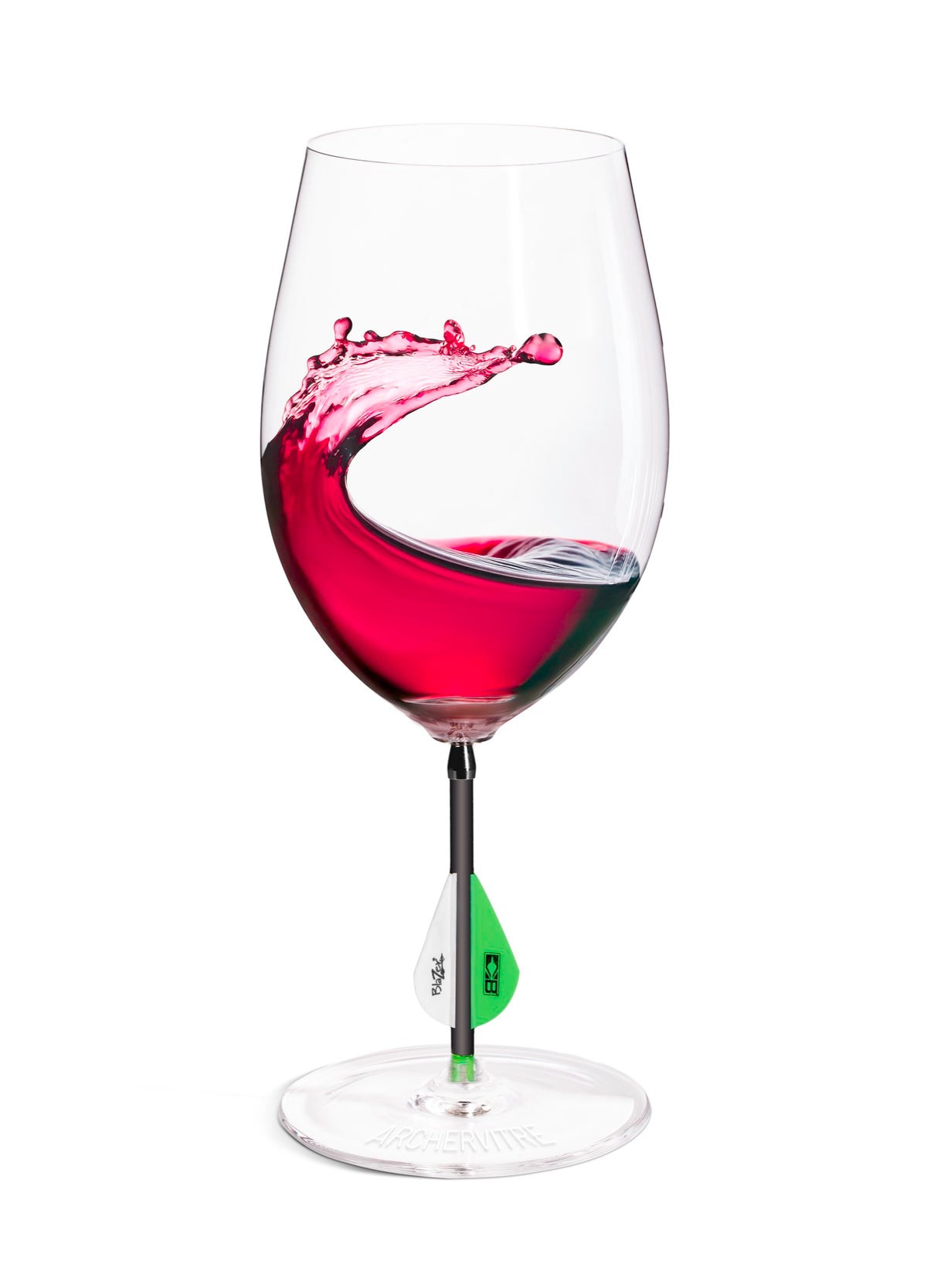 ArcherVitre wine glasses with green archery arrow stem