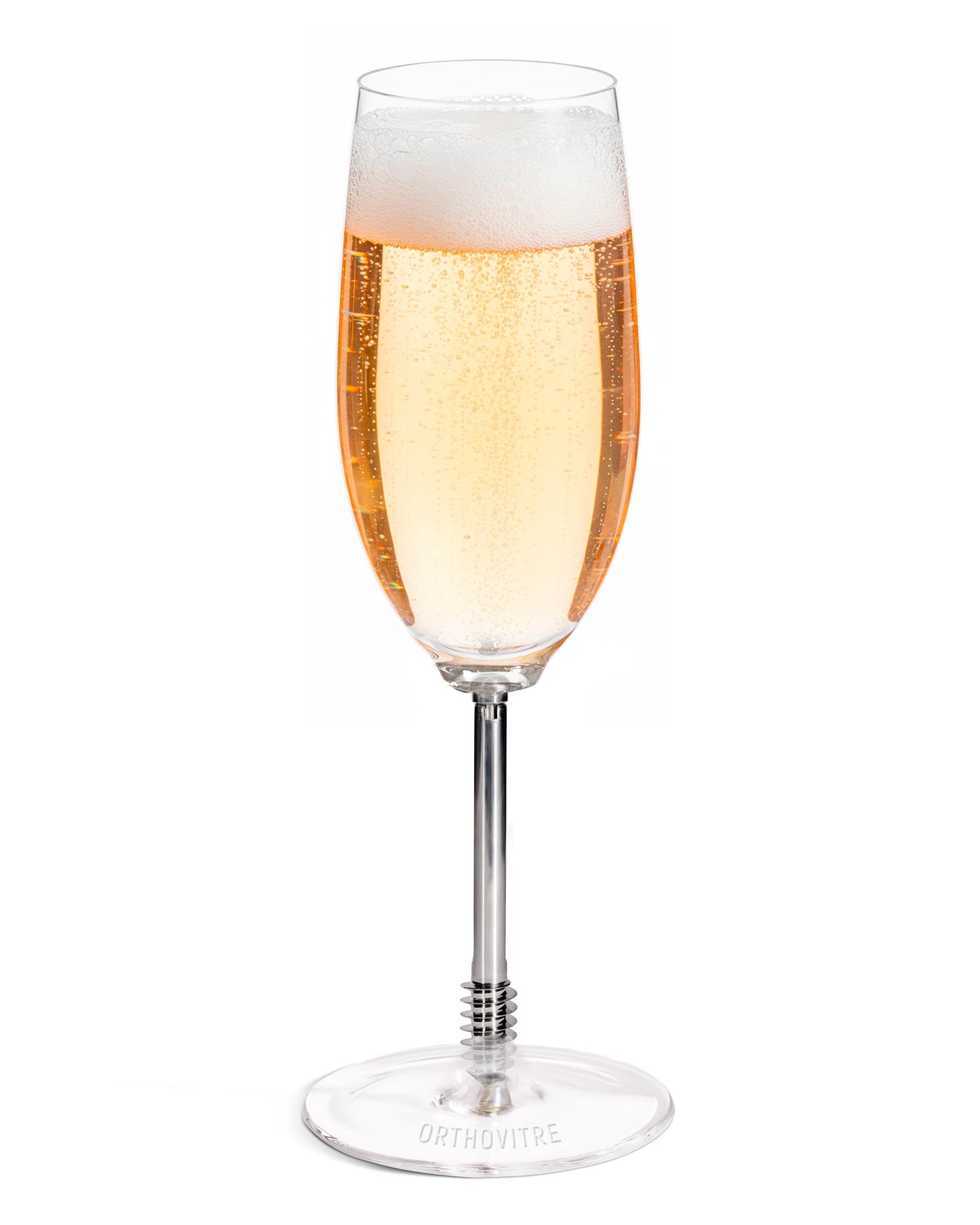 OrthoVitre DHS Champagne Glasses, Set of 2 – Luxury Crystal Flutes with Cannulated Stainless Steel Stem