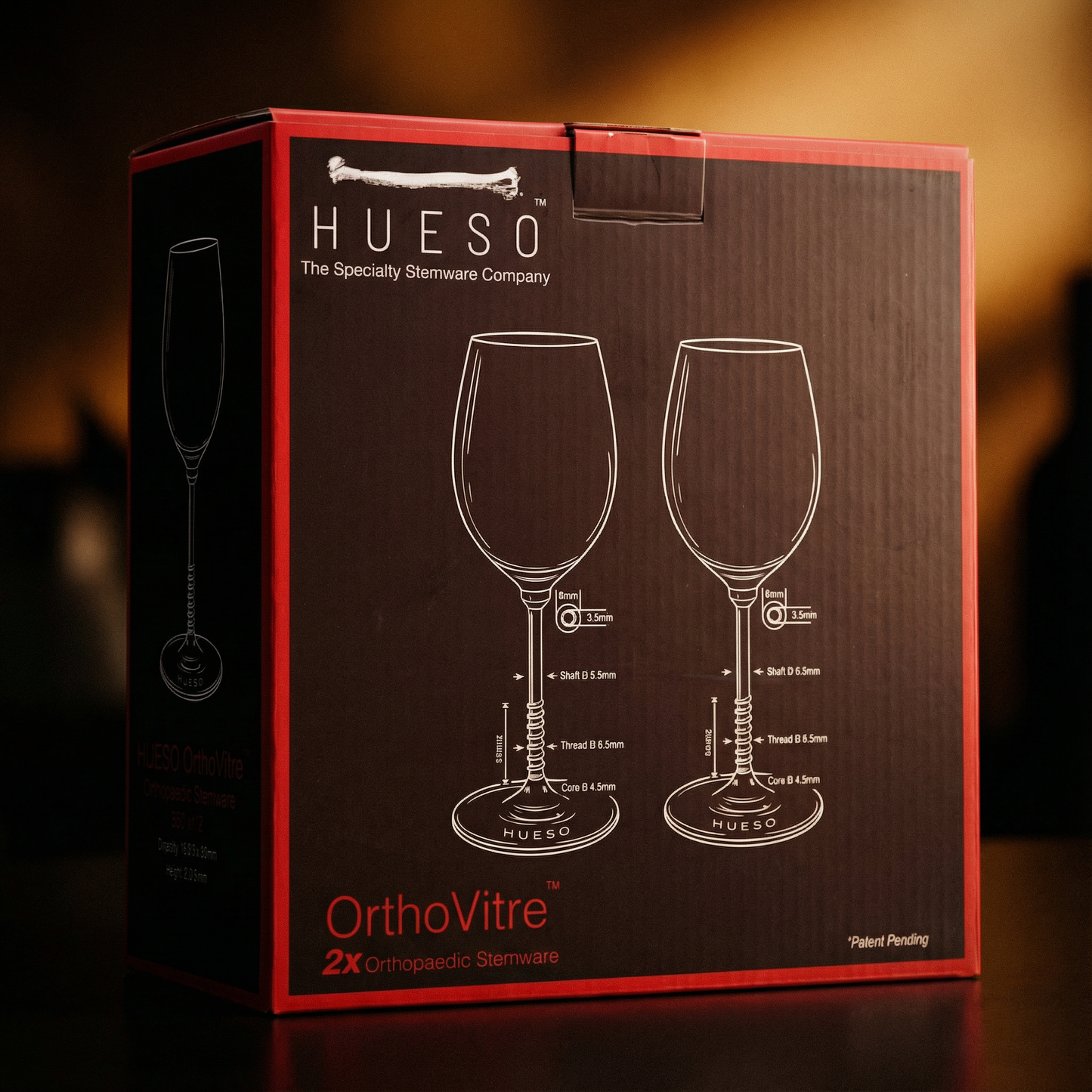 OrthoVitre Wine Glasses, Set of 2 – Luxury Crystal Bowl with Cannulated Stainless Steel Stem