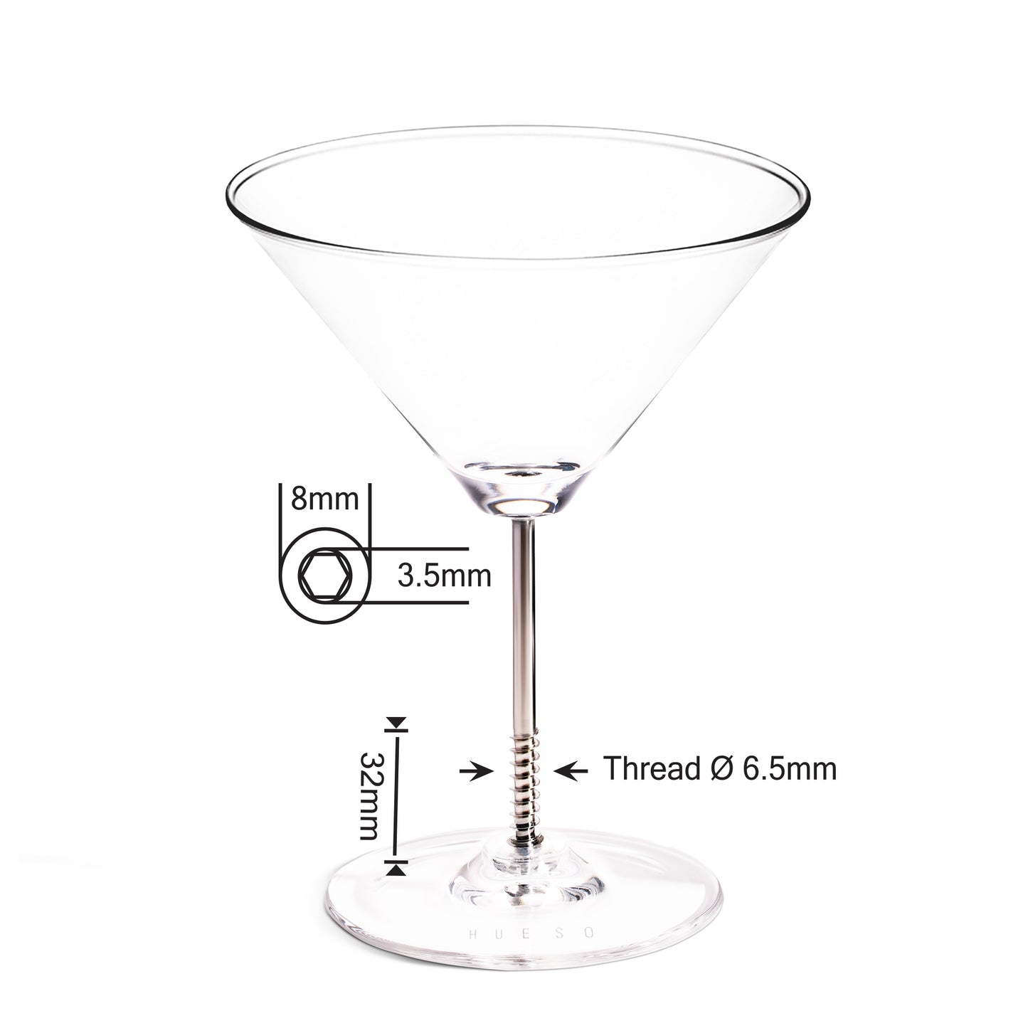 OrthoVitre Martini Glasses Set of 2 – Unique Gift for Surgeons & Doctors | Crystal Bowl with Cannulated Stainless Steel Stem