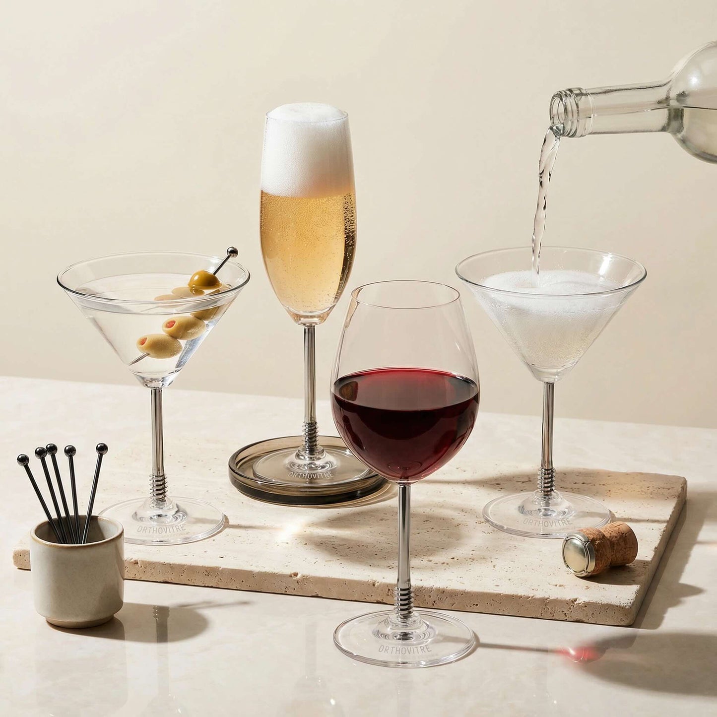 OrthoVitre DHS Champagne Glasses, Set of 2 – Luxury Crystal Flutes with Dynamic Hip lag Screw Stainless Steel Stem