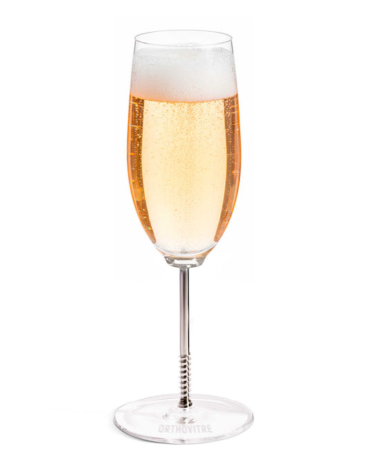 OrthoVitre Crystal & Steel Champagne Glass Pair – Luxury Flutes with Stainless Steel Stem, Perfect for Celebrations & Gifting