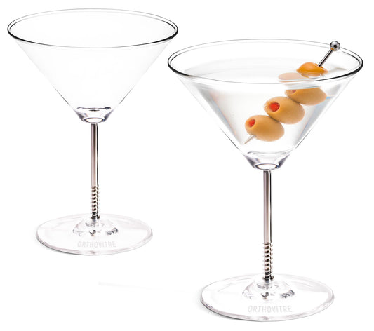 OrthoVitre Martini Glasses, Set of 2 – Luxury Crystal Bowl with Stainless Steel Stem, Cannulated Design