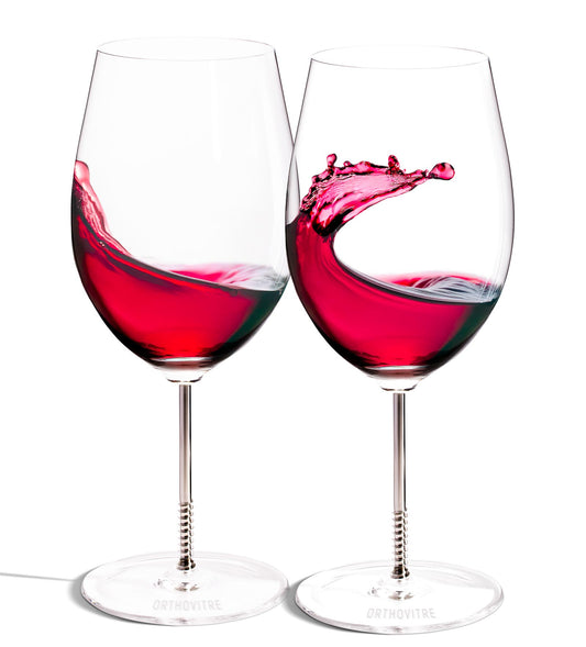 OrthoVitre Wine Glasses, Set of 2 – Luxury Crystal Bowl with Cannulated Stainless Steel Stem